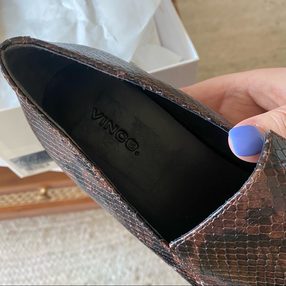 New Vince Fauna Chocolate Snake Loafers - Picture 5 of 6